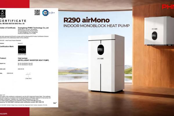 PHNIX Obtains TÜV SÜD’s First MCS Certificate for airMono Indoor Heating Heat Pumps